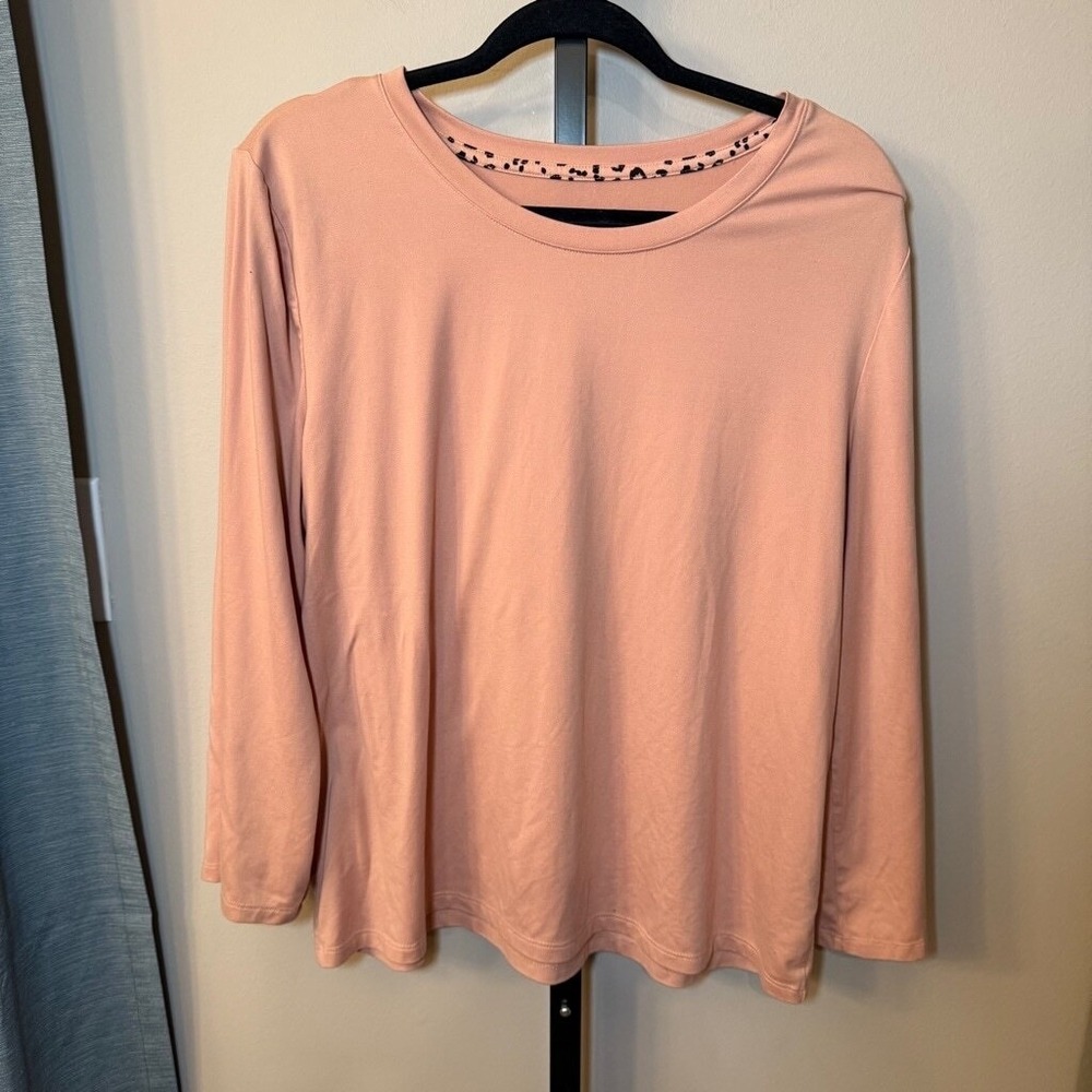 AnyBody Dusty Rose Pink Long Sleeve Crew Neck Top Bell Sleeve Size Medium